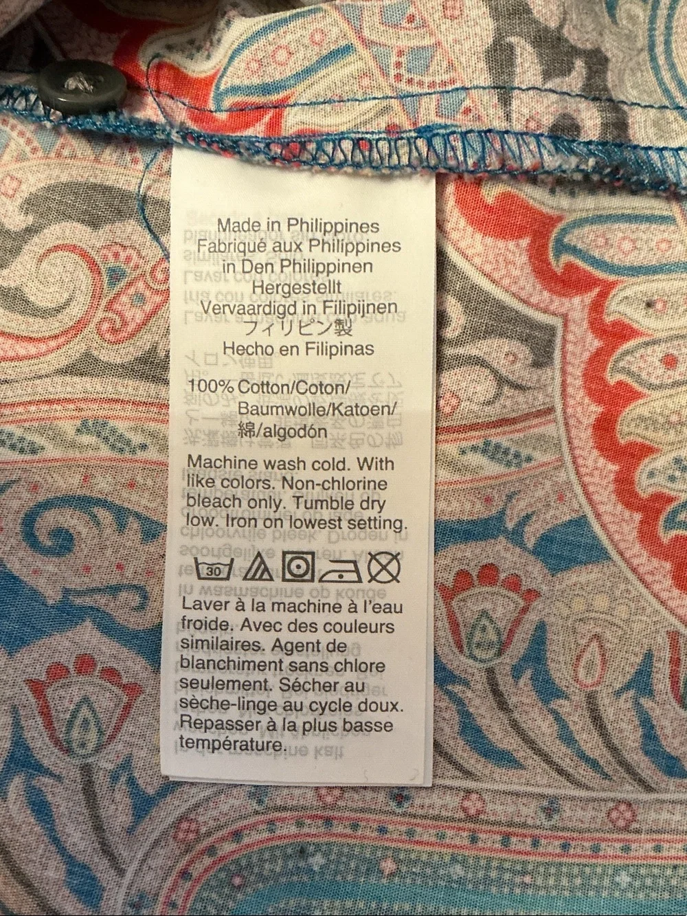 J.Crew Women’s Paisley Print Button-Up Colorful Shirt Aqua Green Red Sz 8 Cotto